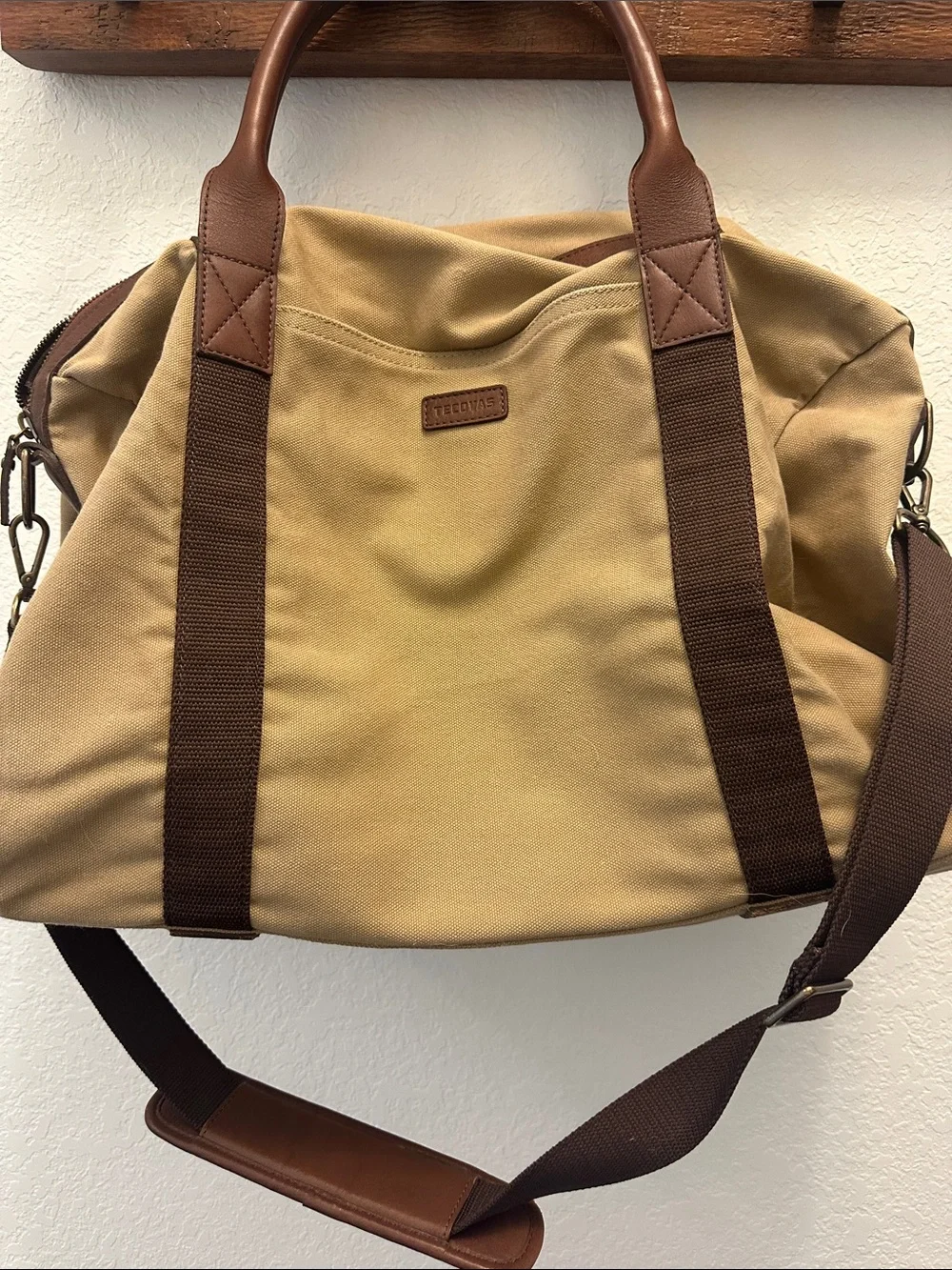Tecovas Tan Canvas Duffel with Brown Leather Trim